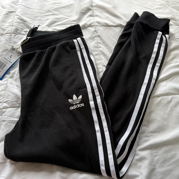 Adidas Big Boys Youth Trefoil Black & White 3 Stripes Cotton Joggers Sweat Pant - Picture 1 of 5
